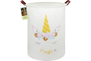 HUNRUNG Canasta de lavandería gran tela de lona canasta de almacenamiento ligero organizador de juguetes ropa sucia plegable impermeable（Unicornio mágico redondo）