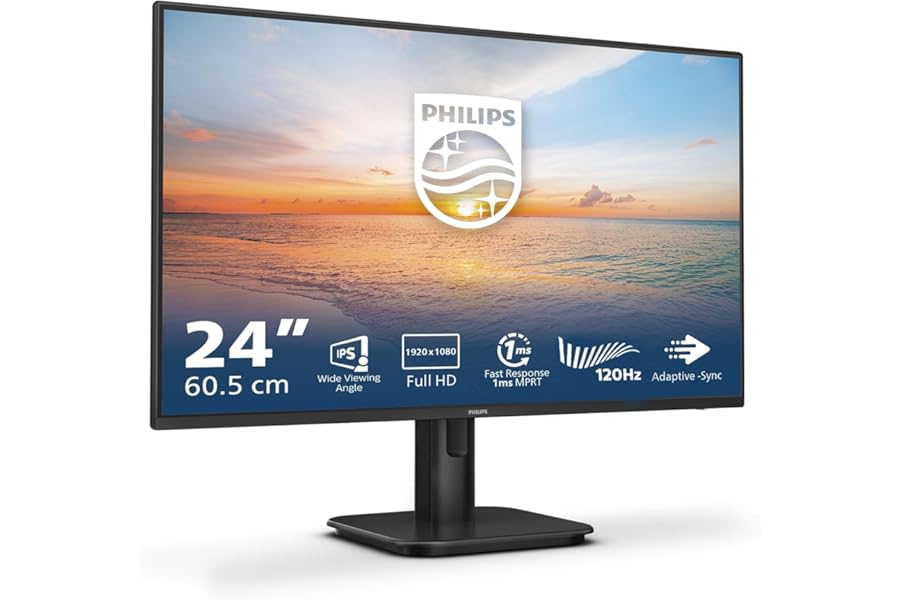 Philips 24E1N1100A - 24 Inch FHD Monitor, 100Hz, IPS, 1ms, Speakers, Lowblue mode, FlickerFree, (1920 x 1080, 250 cd/m², VGA/HDMI 1.4)