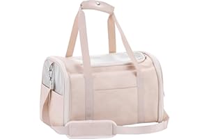 Lasaviin Modische Hundetragetasche aus Leder, von Fluggesellschaften zugelassen, für kleine, mittelgroße Hunde, Katzen unter 6,8 kg, zusammenklappbar, weiche Seiten, Reisewelpentasche, Weiß