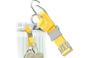 ZINZ Pasek na Bagaż, Elastyczny chwytak kurtki na rzepy z haczykiem D-Ring i klamrą, akcesoria podróżne z paskiem na drobne przedmioty, uwalnia ręce，Kolor kukurydzy