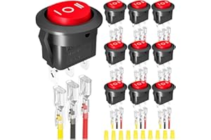 MKBKLLJY 10Pcs 2Way Round Rocker Switch 12V 3Pin 3Position ON/Off/ON 6A/250V AC 10A/125V DC SPDT 20mm Red Circle Toggle Switch with Terminal Wires for Auto Car Boat Household Appliance