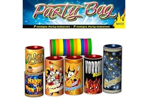 NICO Silvester Tischfeuerwerk Set 7-tlg.: Tischbomben & Luftschlangen - Partyknaller Feuerwerk Party Bag
