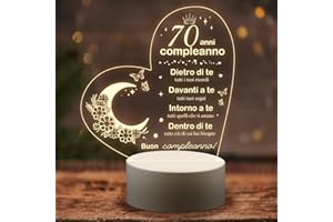 PRSTENLY 70 Anni Compleanno Donna, Idee Acrilica Lampada 70 Anni Regalo Compleanno Mama, Nonna, Sorella, Idee Regalo Amica Compleanno