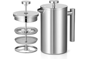 Red Ember Stainless Steel French Press 1L Cafetiere – Double Wall Insulated Coffee Maker, Unbreakable & Rust-Proof with 3-Layer Filter for Smooth, Rich Brew – Ideal for Home, Camping & Gifts