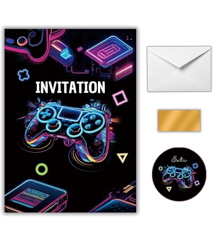 18 Cartes D'invitation Anniversaire à Gratter Thème Néon + 20 Autocollants - En Français, Prêtes à Remplir - 3