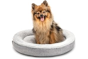 lionto Legowisko dla psa i kota w kształcie donuta Ø 55 cm, poduszka z miękkiego pluszu i lnu Oxford, zdejmowany pokrowiec, antypoślizgowy spód, wygodne i prane posłanie, kolor szary