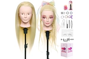 NEVERLAND BEAUTY & HEALTH Neverland Testa Manichino 24" 50% Capelli Veri Testa per Parrucchieri Testina Parrucchiere Manichino Testa Manichino Cosmetologia Manichino Pratica Modello Con Morsetto & DIY Hair Styling Tools