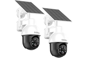 aosu 3K 5MP Telecamera WiFi Esterno Senza Fili, Panorama a 360° PTZ, Telecamera a Batteria di Sicurezza Solare, Rilevamento PIR di Persone e Veicoli, Visione Notturna Colori, 2 Vie Audio, 2 Pz