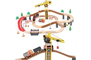 Giant bean Turmkran Holzeisenbahn Set, 72 Teiliges Batteriebetriebenes Spielzeugeisenbahngleis für Jungen und Mädchen von 3–7 Jahren