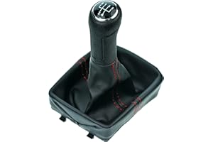 L & P Car Design L&P A255-1 Schaltsack Schaltmanschette Schwarz Naht Rot Schaltknauf Rahmen 5 Gang Komplettset Plug & Play kompatibel mit VW Polo 9N 9N2 9N3 4 IV Ersatzteil für 6Q1711113