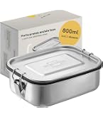 Everusely - Bento Box - Arancione - 0,8 L - Lunch Box in acciaio inossidabile con contenitore per condimenti a tenuta stagna - Organizer per snack a 3 scomparti