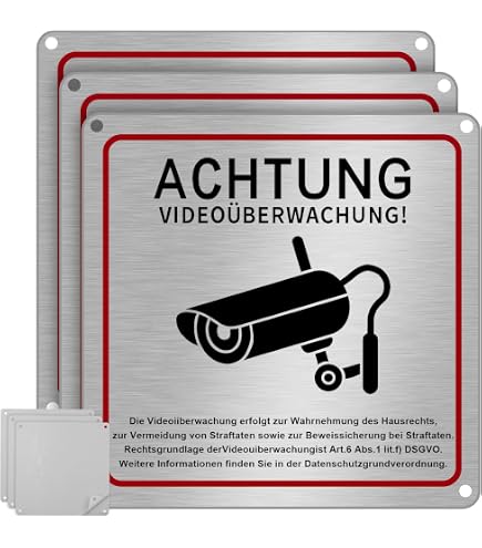 4x Videoüberwachung Schilder Aus Aluminium – 15x15cm, Wetterfest Für Privatgrundstück & Eingangsbereich