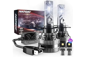 NATGIC H7 Lampadine per Fari a LED con 2PCS Lampadine LED T10, 300% di Luminosità Kit di Conversione H7 LED CanBus con Driver Intelligente EMC Aggiornato, 12000LM Bianco 6500K(Totale 4 Lampadine LED)
