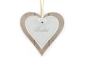 Shabby Chic Rustic Double White Heart Toilet Hanging Sign/Plaque 12x12cm by Lesser & Pavey