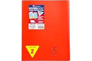 Clairefontaine 984604AMZC Lot de 2 Cahiers Agrafés Koverbook Rouges - 24x32 cm - 48 Pages Petits Carreaux avec Marge - Papier Blanc 90 g - Couverture Polypro