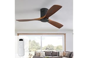 Sofucor Ventilateur de Plafond avec Télécommande, 132 cm, Bois Massif, 3 Pales, Télécommande, 6 Vitesses, Moteur DC Silencieux, Minuterie pour Chambre