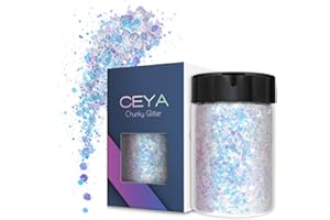 Ceya Paillettes épaisses, 4.9oz/ 140g, Magiques Opal Poudre de paillettes magiques pour loisirs créatifs, opal glitter for résine époxy, nail art, DIY craft, peinture sur gobelet, décoration de Noël