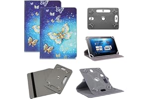 MOBILE STUFF Universal PU Leather 360° Rotational Stand Folio Case Cover Fits All Android Samsung, Lenovo, Acer, Huawei, Sony, Toshiba Tablets tab devices + Stylus Pen (For 7 inch, Butterfly Golden Flip)
