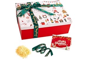 YIYAYOO Red Christmas Boxes for Gift Medium/Large Christmas Eve Box 29x21x10cm Thick Luxury Xmas Gift Boxes for Presents with Lids Ribbon Card, Foldable Xmas Eve Box for Gifts Kids Adults