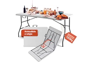 Avilia Tavolo Pieghevole Portatile salvaspazio | Tavolo richiudibile | Tavolo da campeggio con Sistema di Blocco di Sicurezza, Fino a 6 Persone - 180x70x74 cm (Bianco)