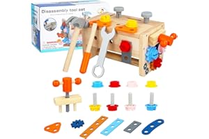 XIAOEVER Wooden Toys Kids Tool Set, Role Play Toys Tool Box for Toddler, Kids Tool Bench STEM Toys, Educational Montessori Construction Toys for 3 Year Old Kids, Birthday Gifts for 3 4 5 Year Old Boys Girls