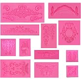 Woohome 12 Pieces Embossed Retro Decoration Fondant Silicone Mold, Baroque Vintage Silicone Fondant Mold, Silicone Molds for
