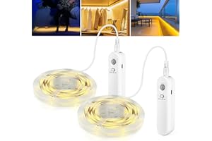 Enteenly Tira LED Sensor Movimiento, Luces Led con Pilas Recargable, IP54 Luz Nocturna Infantil Escaleras, Cocina, Armario, 2 unidades * 2m, Blanco Cálido 2700K