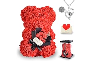 Touloube Rosenbär - Geschenke für Frauen Sie Weihnachten - Rosenblumenbär Rosen Teddybär - Blumen auf jedem Rosenbären - Geschenk für Muttertag, Valentinstag, Jubiläum mit Geschenkbox und Liebeskarte