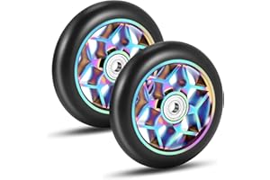 Juwacoo 2 Pcs Scooter Accessories 110mm Scooter Wheels Colorful Pu Wheels Thick Stunt Car Wheels with Bearings(Black)