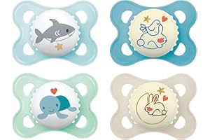 MAM Original Day & Night Matt Schnuller | 0-6 Monate | Schnuller-Set für Neugeborene | 94% Akzeptanz | beugt Zahnfehlstellungen vor | mit Zahnmedizinern entwickelt |SkinSoft Silikon|Hai/Hase | 4 Stück