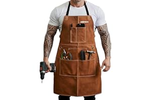 MIGVAN Leather Welding Work Apron 24" X 36" with 9 Tool Pockets, Heat & Flame Resistant, Cowhide Blacksmith Welder Apron for Welders Men Women, Adjustable M to XXXL