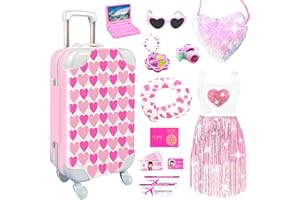 BNUZEIYI 20Pcs 18 Inch Girl Doll Accessories Case Luggage Travel Play Set with Clothes, Bag, Travel Pillow, Glasses, Computer, Pretend Makeup Toy, Stuff for 18 Inch Doll - Christmas Birthday Gift
