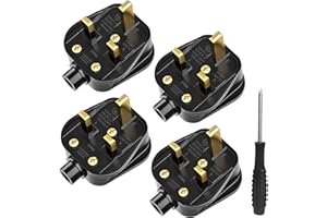 HITRENDS UK Plugs with 13 AMP Fused, 3 pin Mains Plug with Cord Grip Rewireable Heavy Duty Electrical Plug, Black Plug for home, 4 Pack