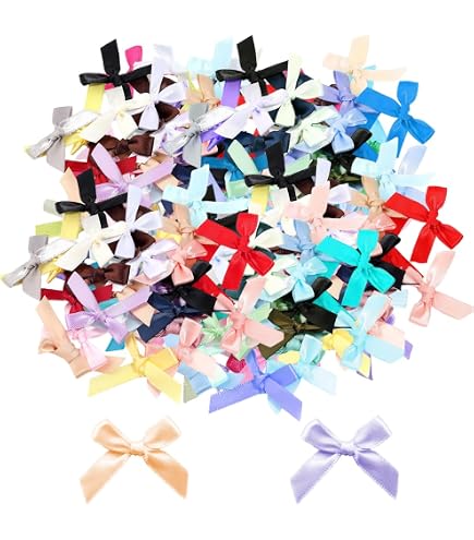 100 Pezzi Mini Fiocchi di Nastro di Raso, 4 cm Fiocco di Nastro di Raso Piccolo, Papillon di Nastro Multicolore, per Cucito, Scrapbooking, Decorazione di Nozze, Carte