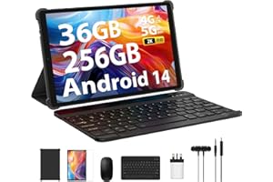 FLYCOAY Tablet 10.4 Inch Android 14 Tablet PC 36GB RAM+256GB ROM (2TB TF) Octa-Core,2000 * 1200 FHD INCELL,4G LTE+5G WiFi,8000mAh,13MP+8MP,Tablet with Keyboard,Mouse(Black)