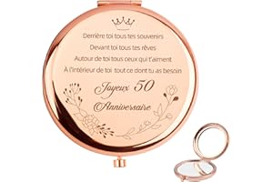 QWZify Cadeau 50 Ans Anniversaire Femme, Miroir de Poche Cadeau Anniversaire Femme Shell Compact Mirror Pratique Couleur Or Rose Original Miroir Compact Double Réflexion Mirror de Maquillage, Déesse