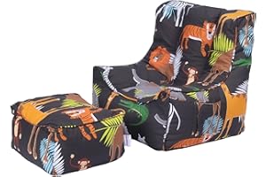 Ready Steady Bed Kids Bean Bag Chair With Footstool | Child Play Safe Soft Seat Playroom Sofa | Ergonomically Designed Toddler Armchair | Comfy Children Furniture (Africa)