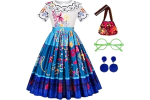 Gridamea Vestito Mirabel Encanto Bambina Vestito Isabella Encanto Bambina,Fantastico Abito da Principessa con Borsa, Orecchini, Occhiali Outfit per Halloween Cosplay