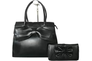 ALWAYSKY Women Handbag 2 Pcs Set Big Bow-Knot PU Leather Top Handle Bag Designer Tote Bag Clutch Wallet Set for Ladies