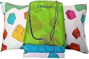 IL BOTTEGONE set completo lenzuola letto singolo per cameretta 100% Cotone stampato con Sacca ricamata Taglia: Singolo, Disegno: Lego