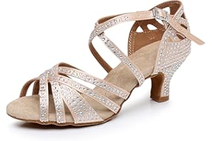 Rosefinch Chaussures de Danse Latine avec Strass Fond Souple Moderne pour la Pole Dance de Salle de Bal,la Danse de Mariage Chaussures Latines pour Filles et Femmes,5/7cm Talon 34-41EU