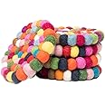Round Felt Ball Coasters - 100% Merino Wool Table Coasters - Felt Coaster Pads, Absorbent Trivet for Drinks - Heat Resistant, Thick & Durable Hand Felted in Nepal by Woolygon- Multicolor - Set of 5
