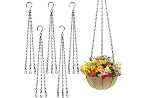 SRUMVOAT 5 Pack Hanging Basket Chains, 16" Heavy Duty Metal Hanging Basket Chains 3 Point, Adjustable Chains for Hanging Baskets with 3 Clip Hooks, Super Load-Bearing, No Rust for Years of Use (Black)