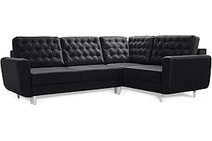 ROBIN INSPIRE Robin Linda Divano angolare con funzione di letto con cassetto per Biancheria stile elegante angolo a destra nero 195 x 250 x 95