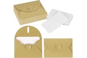 PATIKIL 25 Set Mini Envelopes with Heart Clasp, 4.1x3 Blank Note Cards with Envelopes for Gift Wedding Invitation Graduation Holiday Thanksgiving Day Christmas, Gold