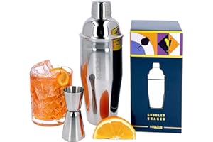 KOOLTHO Shaker Cocktail Dosatore Kit Barman, Shaker Cobbler Professionale 3 Pezzi con Jigger Cocktail Misurino Graduato Drink, Set Attrezzatura da Bar in Acciaio Inox per Aperitivi e Cocktails
