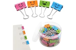 BANJIABB Pinzas de metal plegables, 40 clips de papel de colores con cara sonriente, pinzas de metal, clips plegables para oficina, pinzas de documentos, para artículos de oficina, notas y pinzas para especias