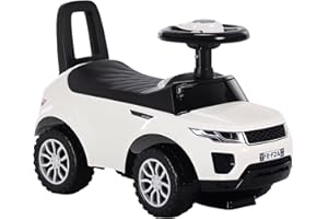 HOMCOM Macchina Cavalcabile Giocattolo per Bambini 12-36 Mesi, Macchina a Spinta con Vano Contenitore e Schienale, Bianca