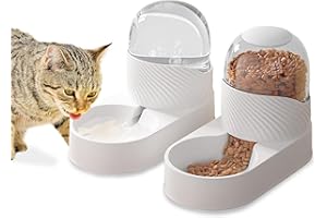 Kathson Automatic Cat Feeder, Automatic Gravity Dog Feeder Set, Pet Automatic Waterer Feederer, Cat Food Dispensers Set 2L for Small Pets, Puppy, Kitten（white）