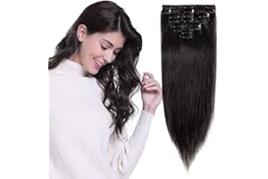 Elailite Hair Extensions Clip in Real Hair Remy Human Hair Full Head - 8 Pcs Invisible Thin Weft - #1B Natural Black - 12 Inch (55 g)